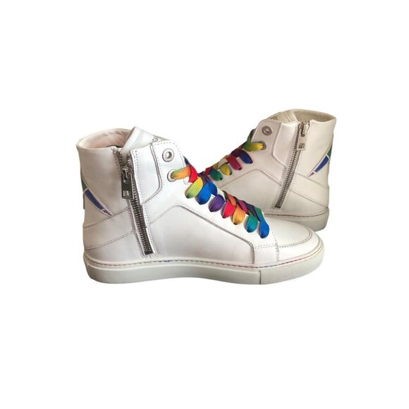 ** SOLD**NIB ZADIG & VOLTAIRE Women's High Flash Rainbow Lace & Lightning Sneak - Picture 3 of 13